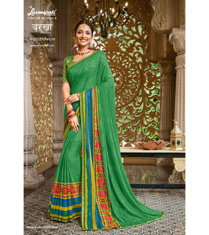Enchanting Green Bandhani-Inspired Party Wear Saree