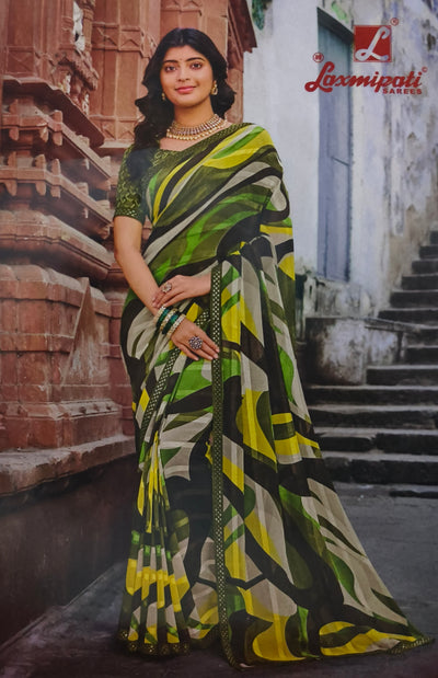 Elegant Abstract Print Saree in Shades of Green