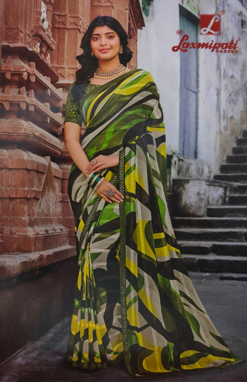 Elegant Abstract Print Saree in Shades of Green