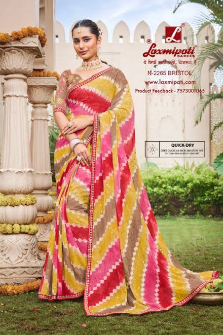 Vibrant Multi-Color Zig-Zag Patterned Ethnic Saree