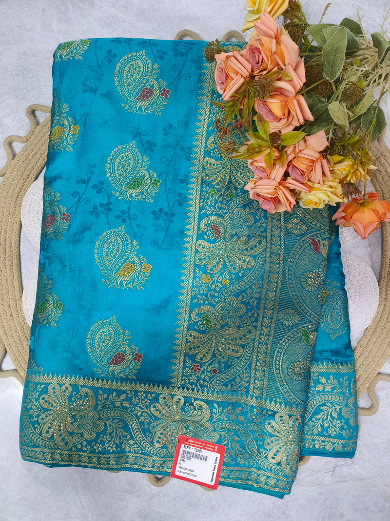 Royal Blue Banarasi-Inspired Saree with Golden Zari Weave