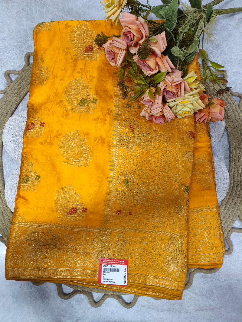 Royal Blue Banarasi-Inspired Saree with Golden Zari Weave