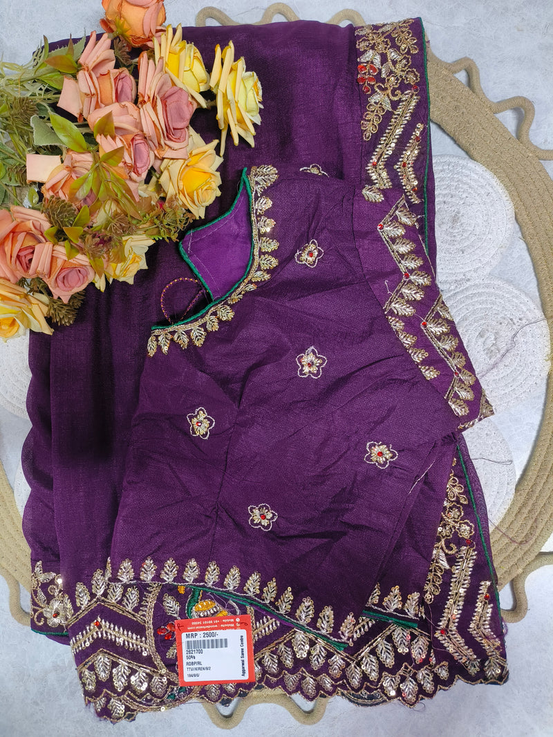 Elegant Embellished Dark Emerald Green Festive Saree
