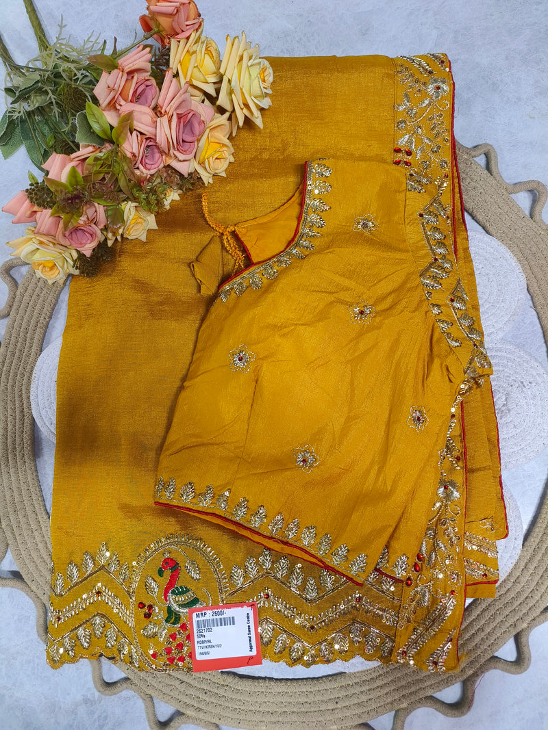Elegant Embellished Dark Emerald Green Festive Saree