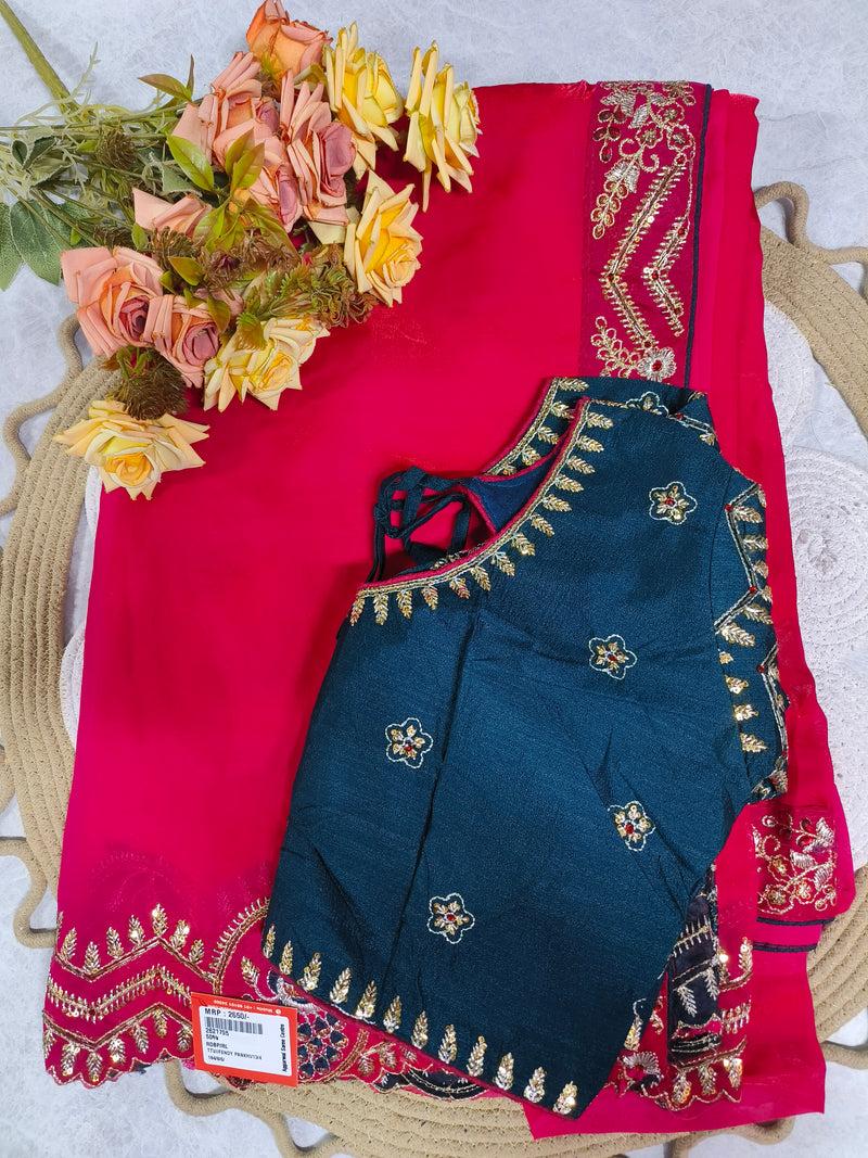 Elegant Deep Wine Embellished Evening Festive Saree