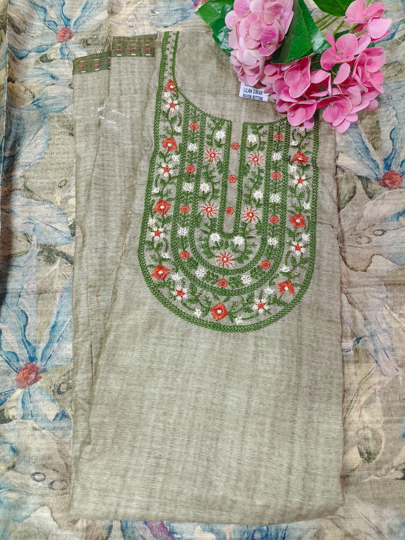 Graceful Beige Embroidered Suit Set with Floral Accents