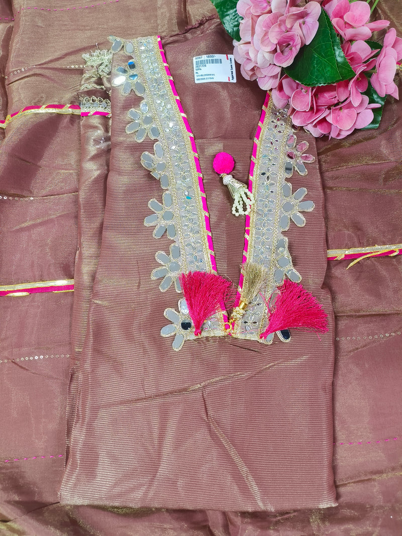 Radiant Olive Green Mirror Work Suit with Tassels