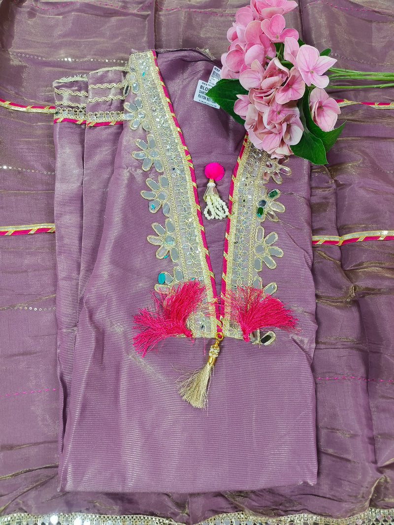 Radiant Olive Green Mirror Work Suit with Tassels