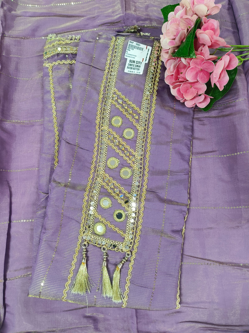 Chic Purple Mirror Work Suit with Ornate Details