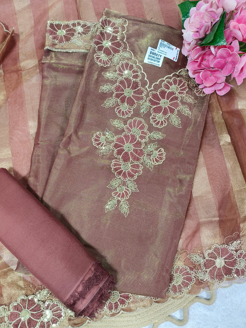Floral Embroidered Lilac Ethnic Suit with Gold Accents
