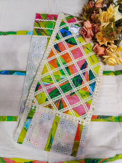 Vibrant Multicolored Geometric Fancy Suit with Delicate Lace Detailing