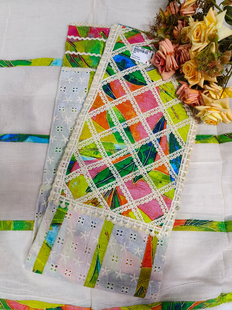 Vibrant Multicolored Geometric Fancy Suit with Delicate Lace Detailing