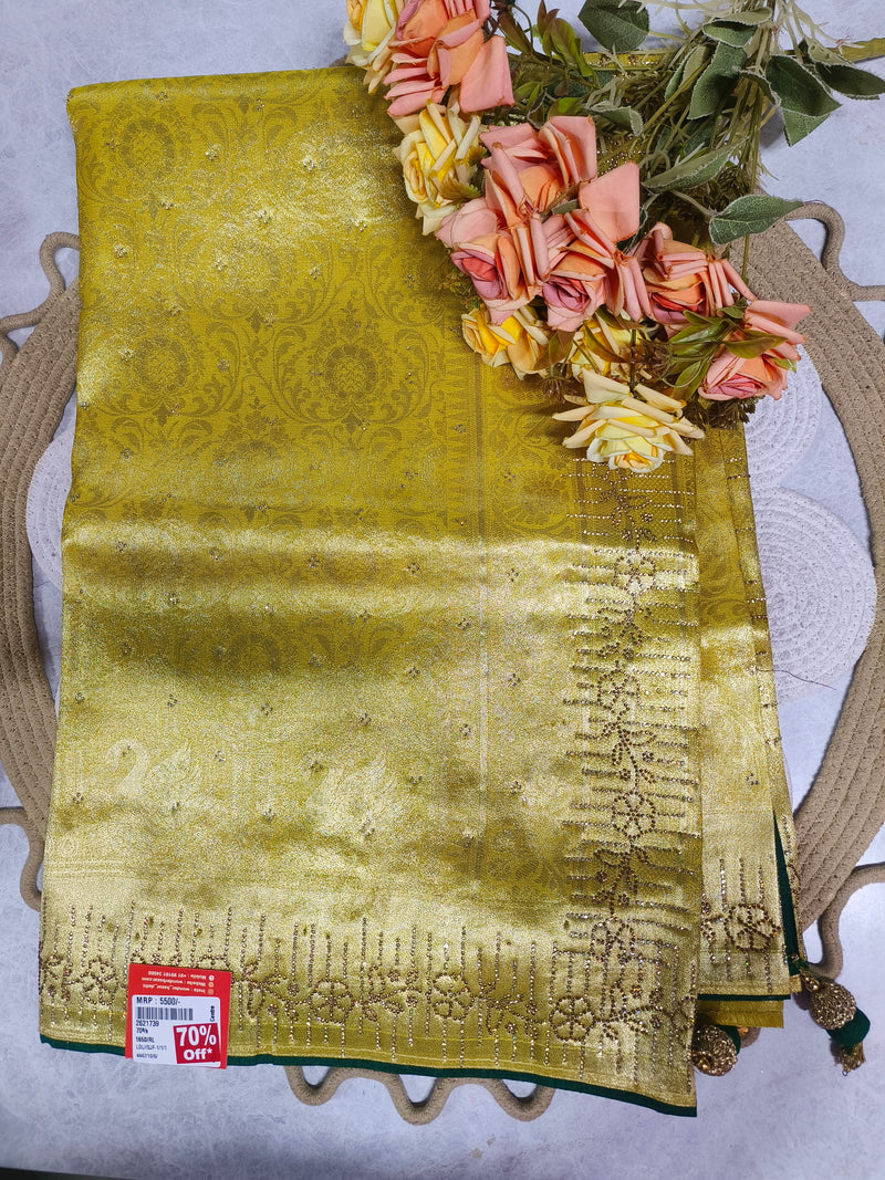 Radiant Golden Shimmer Designer Saree with Elegant Embellishments