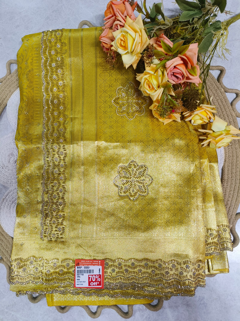 Sophisticated Mustard Gold Embroidered Festive Saree