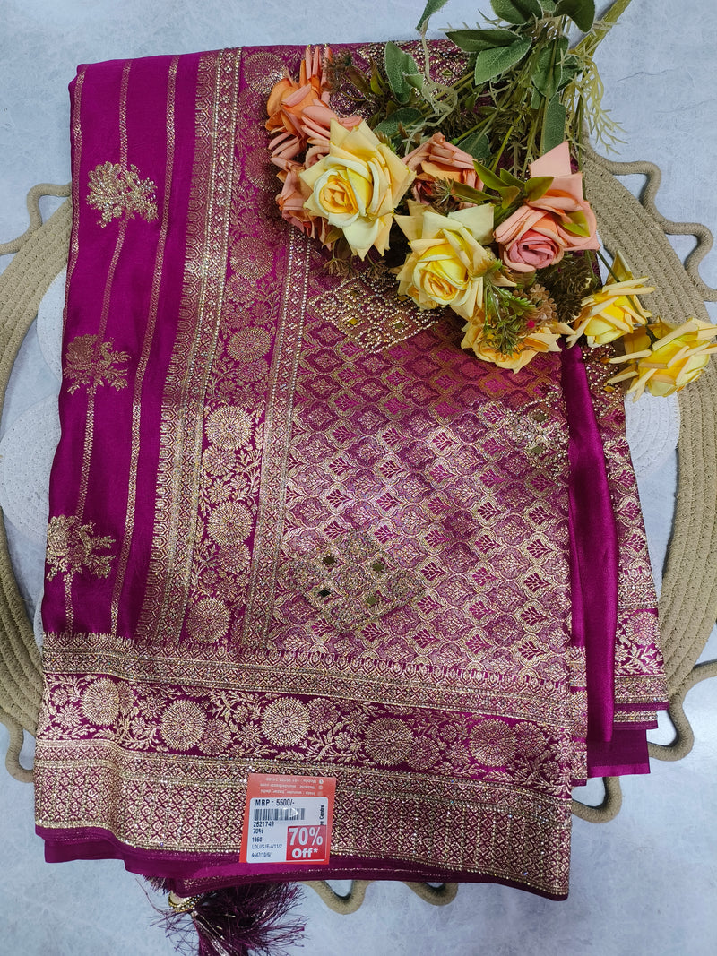 Stunning Royal Magenta Brocade Silk Festive Saree
