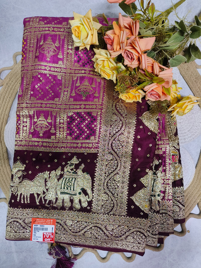 Opulent Wine Purple Ethnic Saree with Royal Elephant Motif