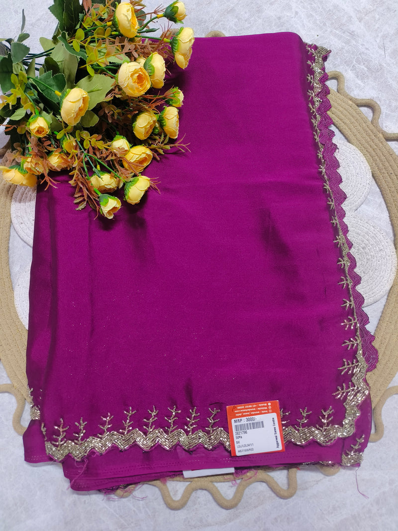 Elegant Magenta Fancy Saree with Scalloped Gota Border