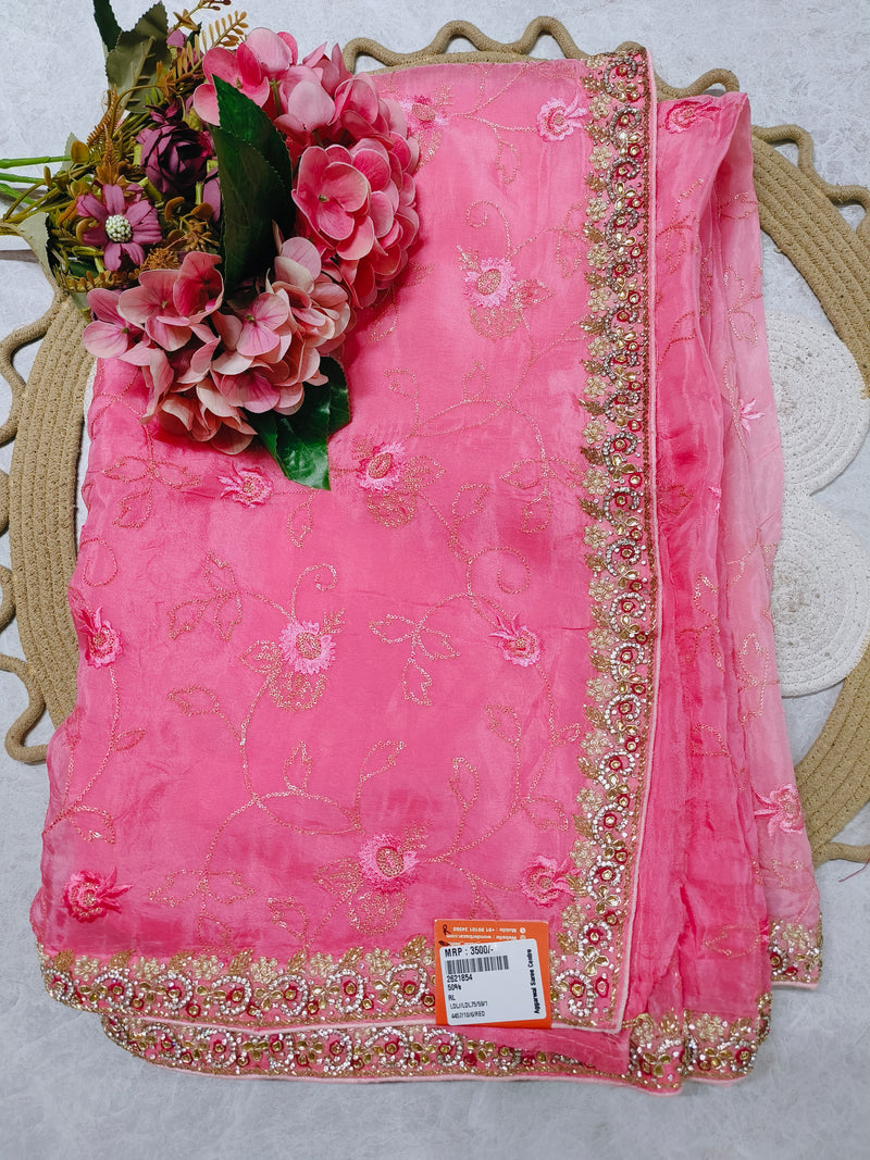 Elegant Baby Pink Fancy Saree with Delicate Floral Threadwork