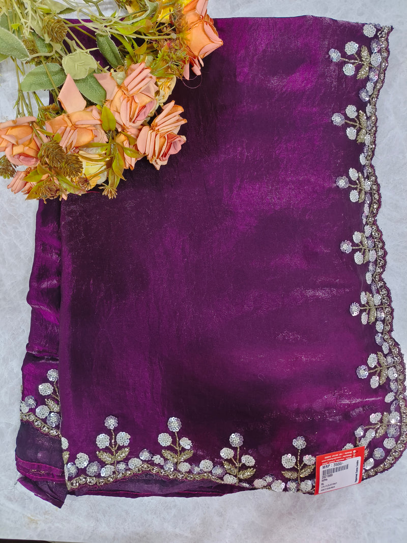 Regal Plum Purple Sequin-Border Fancy Party Saree