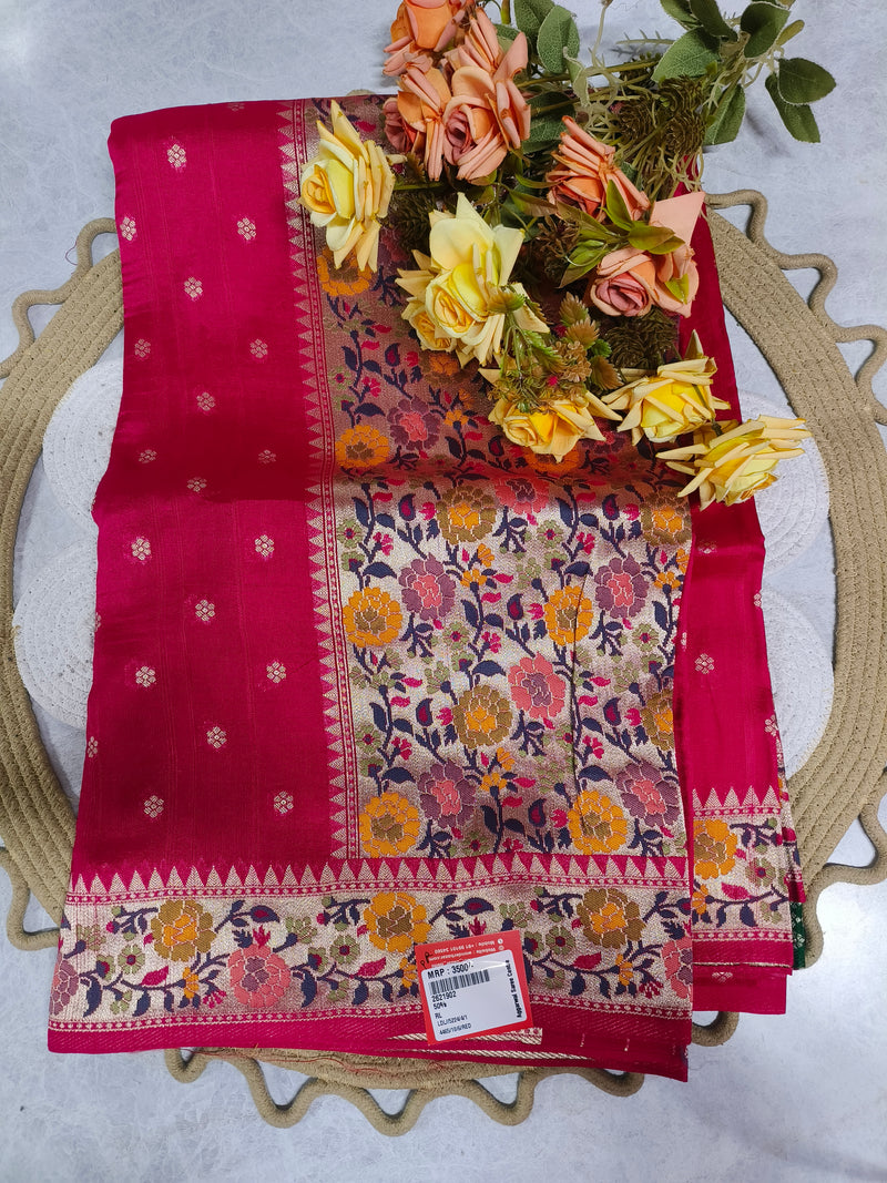 Regal Deep Purple Floral Designer Saree with Gold Weaving