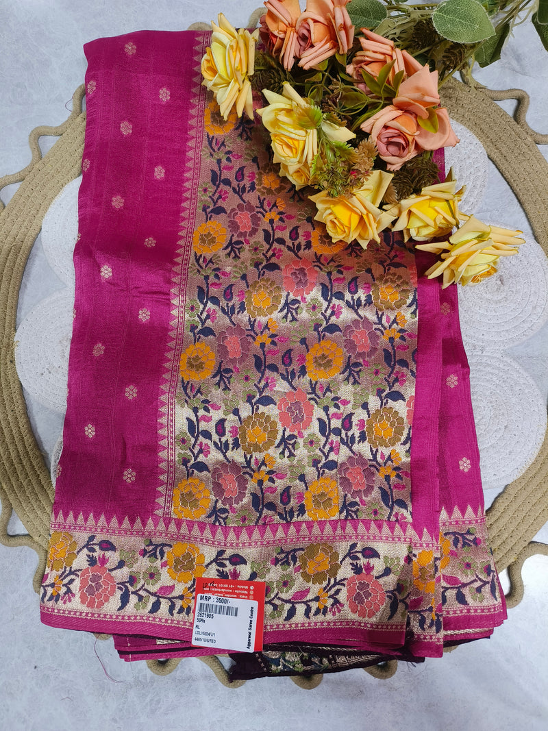 Regal Deep Purple Floral Designer Saree with Gold Weaving