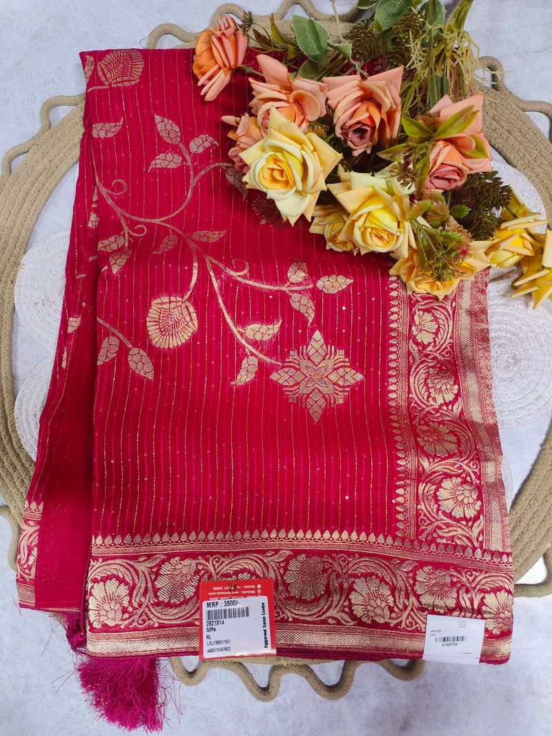 Elegant Deep Plum Floral Zari Silk Saree