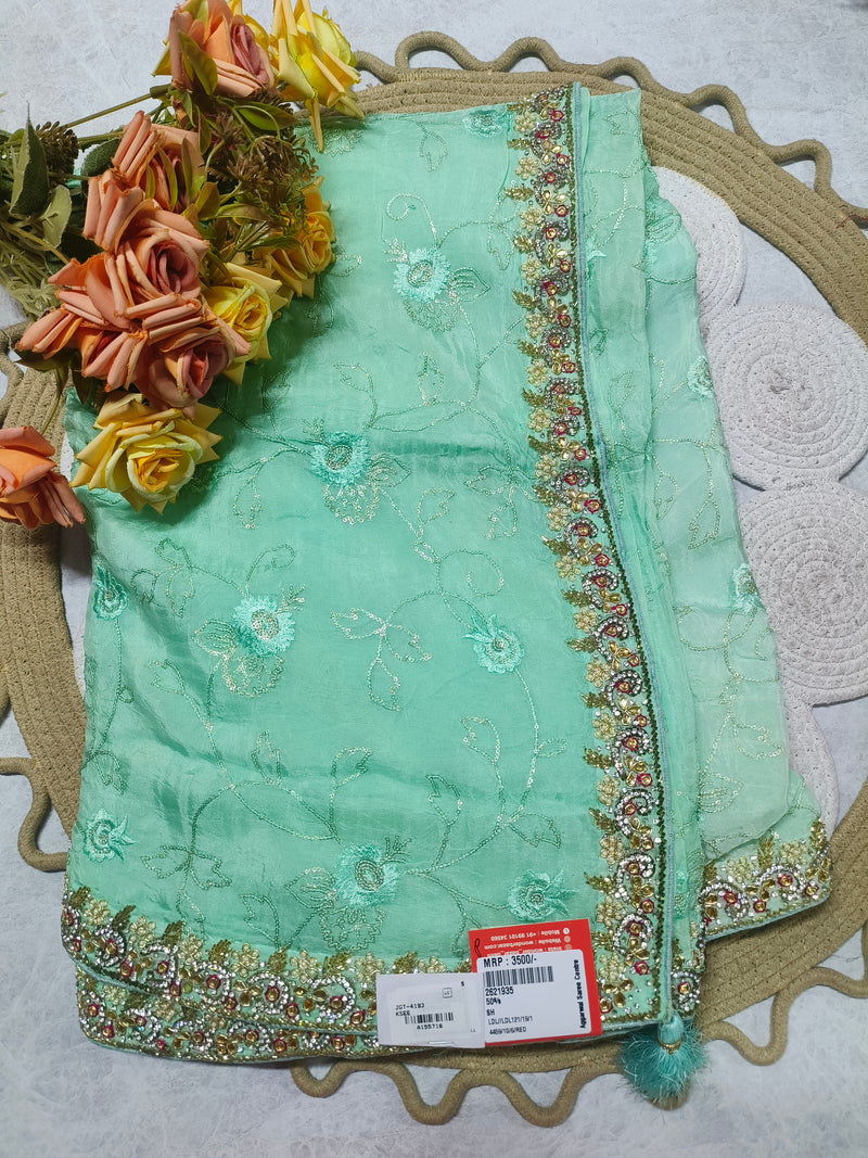 Chic Mint Green Embellished Fancy Saree with Designer Border