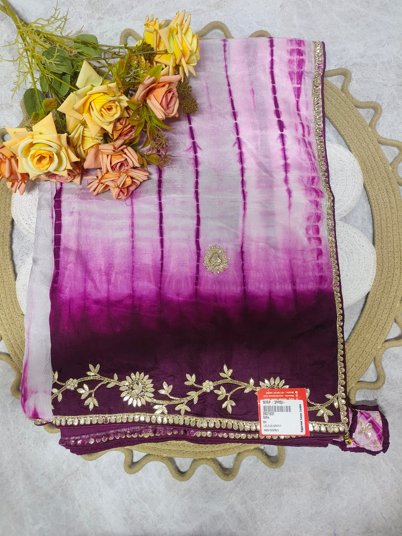 Royal Purple Tie-Dye Saree with Gota Patti and Zari