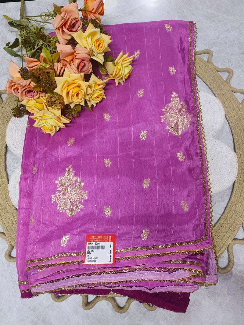 Lush Magenta Fancy Saree with Golden Zari Leaf Patterns