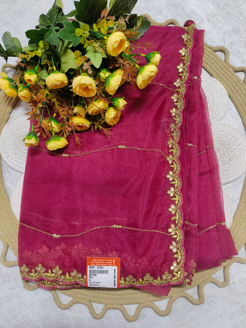 Royal Magenta Fancy Saree with Ornate Gold Border