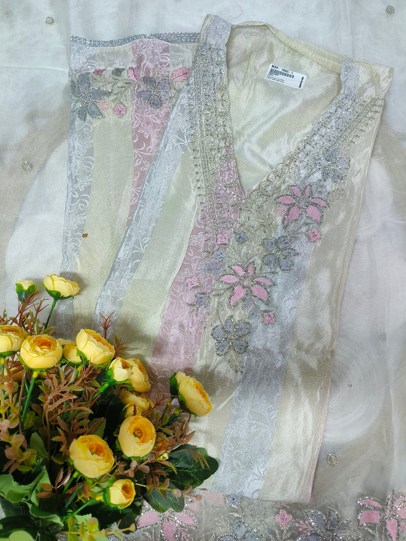Elegant Beige and Pink Fancy Suit with Floral Embroidery