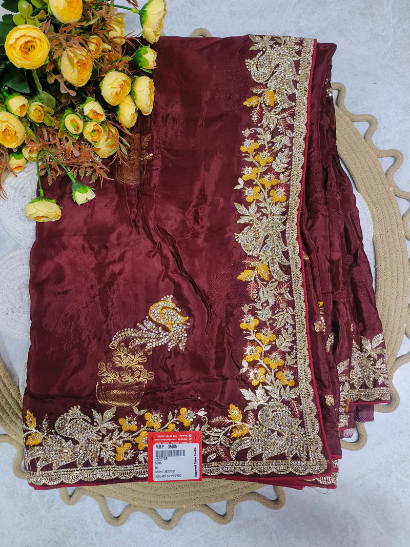Elegant Deep Maroon Fancy Saree with Exquisite Embellishments