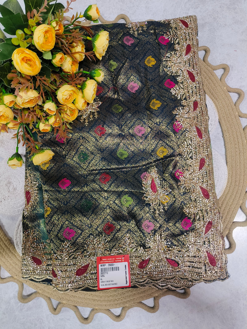 Regal Black Fancy Saree with Intricate Gold & Vibrant Embroidery