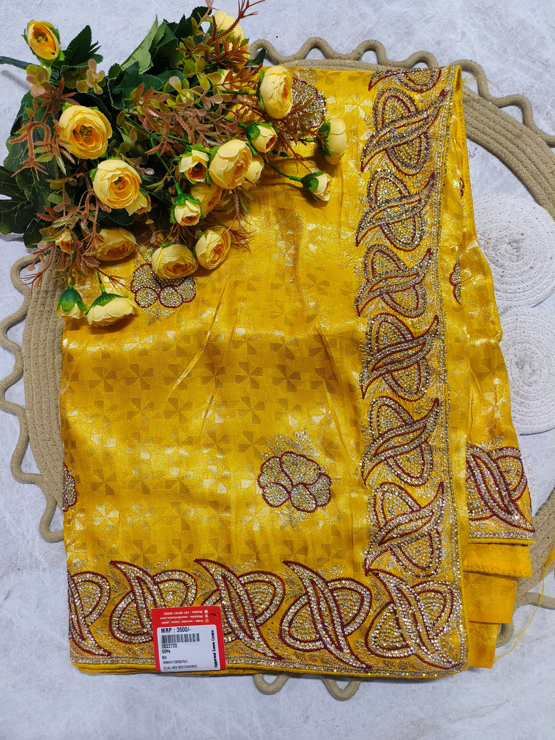 Yellow Fancy Saree with Intricate Stone and Zari Embellishments