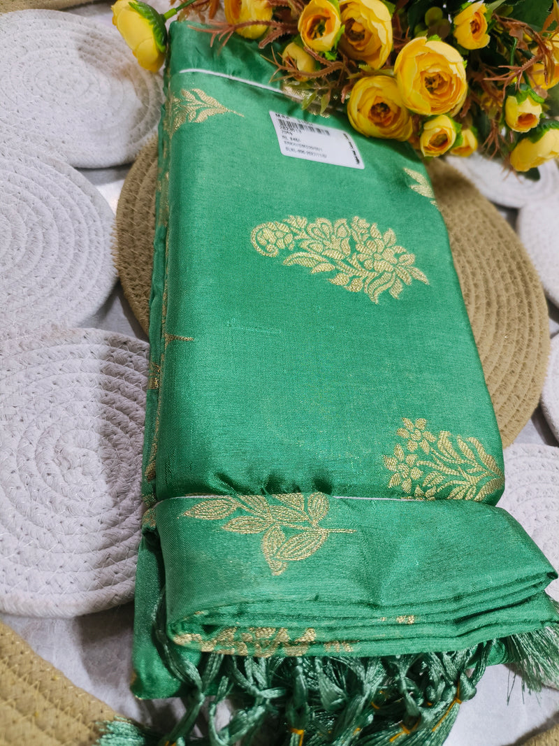 Vibrant Emerald Green Floral Brocade Silk Saree