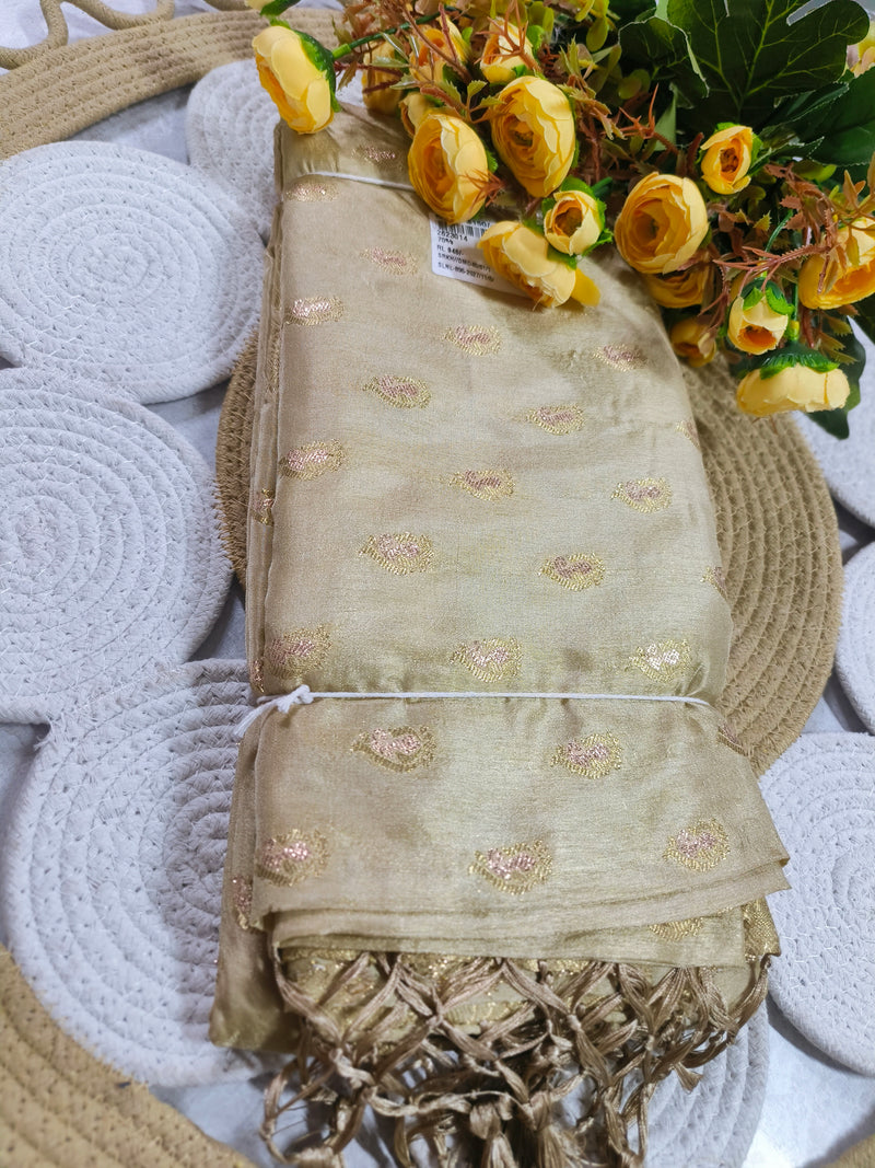 Graceful Champagne Gold Silk Saree with Paisley Zari Butta