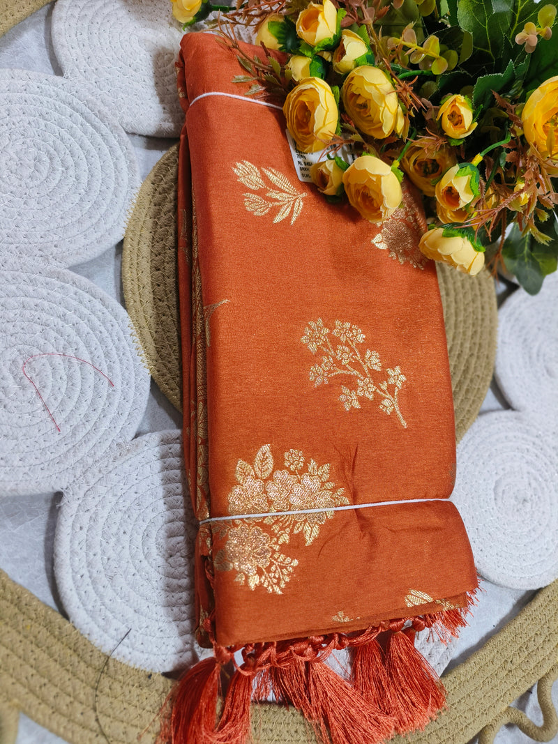 Classic Festive Red Silk Saree with Intricate Gold Floral Patterns