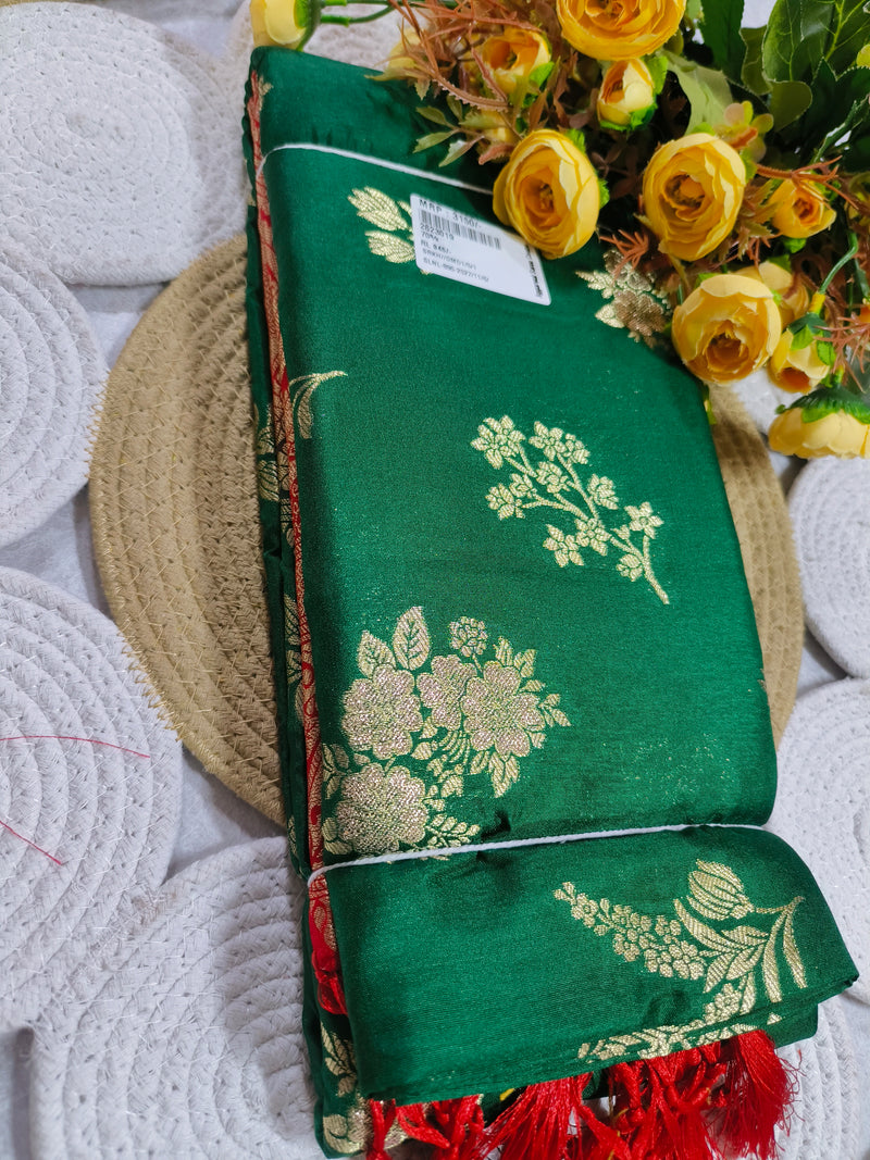 Classic Festive Red Silk Saree with Intricate Gold Floral Patterns