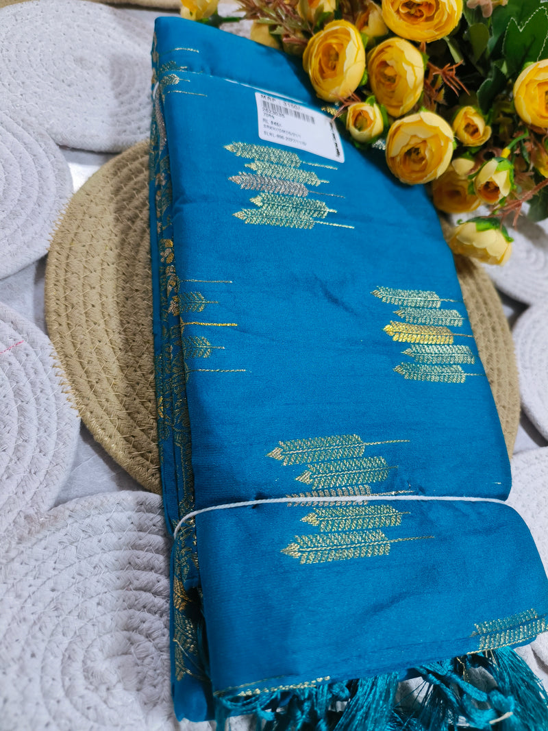 Graceful Teal Blue Fancy Saree with Delicate Gold Foliage