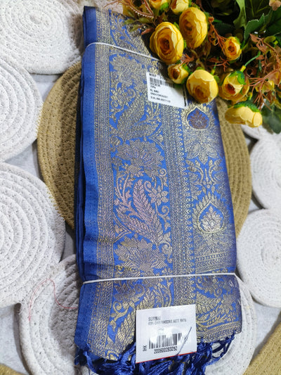Royal Blue Banarasi-Inspired Saree with Ornate Gold Work