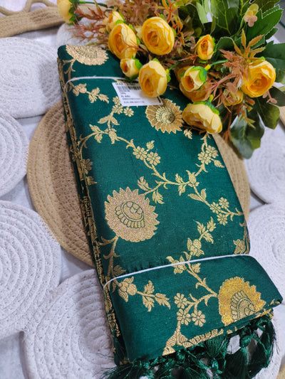 Emerald Green Fancy Saree with Detailed Gold Floral Work