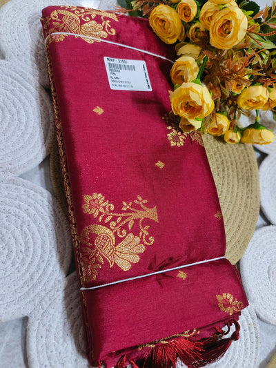Royal Maroon Ethnic Saree with Elegant Floral Golden Zari Patterns