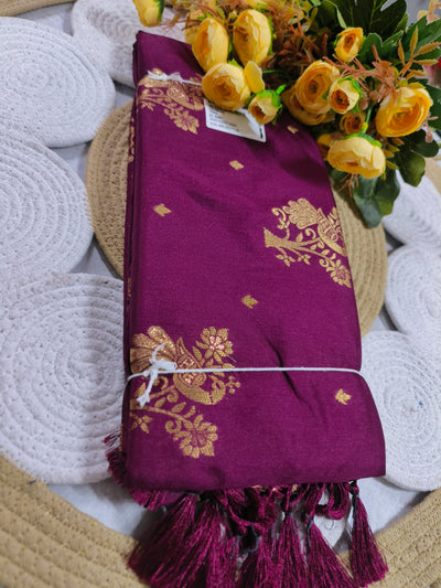 Regal Deep Purple Traditional Saree with Ornate Golden Zari Border