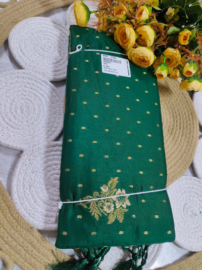 Luxurious Forest Green Traditional Saree with Golden Zari Embellishment