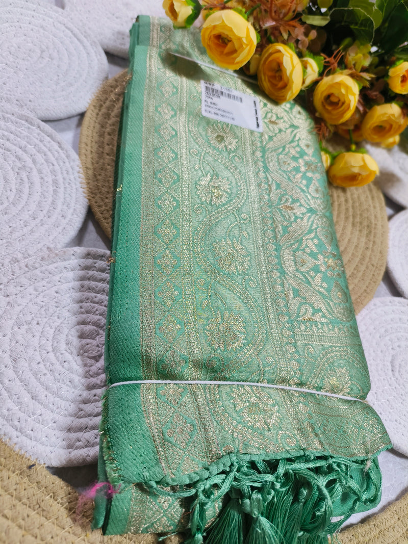 Enchanting Pastel Mint Green Traditional Saree with Shimmering Zari Work