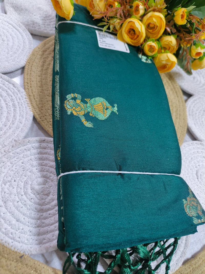 Classic Emerald Green Traditional Saree with Intricate God Motif
