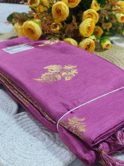 Rich Magenta Festive Saree with Intricate Gold Floral Patterns