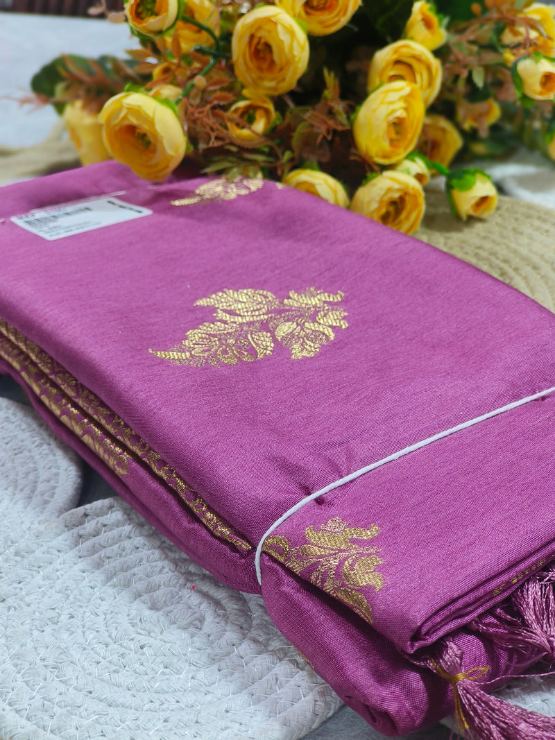Rich Magenta Festive Saree with Intricate Gold Floral Patterns