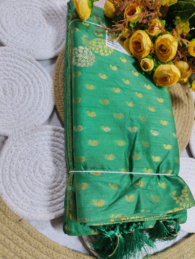Fresh Mint Green Paisley Motif Saree with Golden Zari Accents