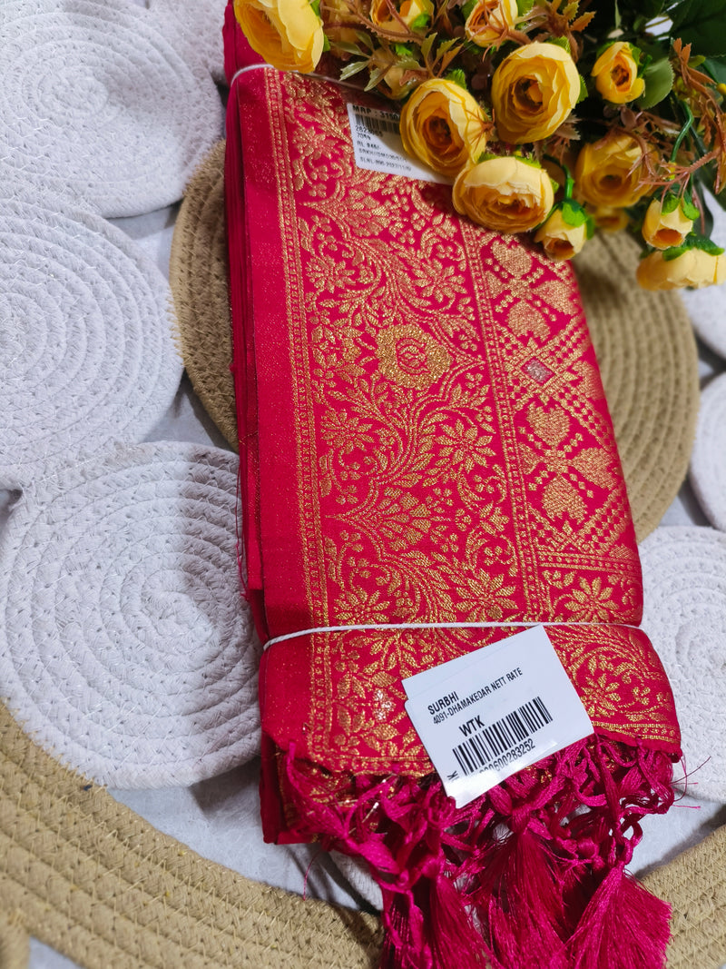 Regal Ruby Red Embroidered Silk Saree